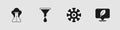 Set Chemical explosion, Funnel or filter, Bacteria and Location with leaf icon. Vector