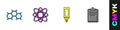 Set Chemical formula, Atom, Marker pen and Clipboard with checklist icon. Vector Royalty Free Stock Photo