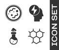 Set Chemical formula, Bacteria, Test tube and flask chemical and Head and electric symbol icon. Vector