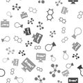 Set Chemical formula, Molecule, Test tube and flask and Equation solution on seamless pattern. Vector