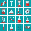 A set of chemical laboratory and schematic icons Royalty Free Stock Photo