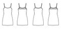 Set of Chemise dresses Sleepwear Pajama technical fashion illustration with mini length, lace, oversize, scoop neck cami