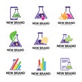 Set of Chemistry labs logo template, Biology labs, leaf, stats, finance, note, touch icon, phone. Royalty Free Stock Photo