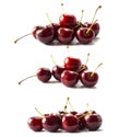 Set of cherry fruits. Fresh red cherries isolated on white background. Cherry fruit with copy space for text. Royalty Free Stock Photo