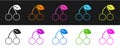 Set Cherry icon isolated on black and white background. Fruit with leaf symbol. Vector Royalty Free Stock Photo