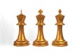 Set of chess checkmate concept .3D rendering illustration of gold metallic chess figures with major and minor pieces isolated on Royalty Free Stock Photo