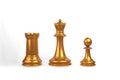 Set of chess checkmate concept .3D rendering illustration of gold metallic chess figures with major and minor pieces isolated on Royalty Free Stock Photo