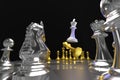 Set of chess checkmate concept .3D rendering illustration of gold-silver metallic chess figures with major and minor pieces Royalty Free Stock Photo