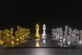 Set of chess checkmate concept .3D rendering illustration of gold-silver metallic chess figures with major and minor pieces Royalty Free Stock Photo