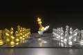Set of chess checkmate concept .3D rendering illustration of gold-silver metallic chess figures with major and minor pieces