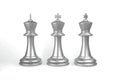 Set of chess checkmate concept .3D rendering illustration of silver metallic chess figures with major and minor pieces isolated on