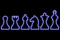 Set of chess figures on black background. Simple neon blue outline. Vector illustration Royalty Free Stock Photo