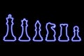 Set of chess figures on black background. Simple neon blue outline. Vector illustration Royalty Free Stock Photo