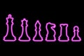 Set of chess figures on black background. Simple neon pink outline. Vector illustration Royalty Free Stock Photo