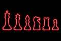 Set of chess figures on black background. Simple neon red outline. Vector illustration Royalty Free Stock Photo