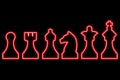 Set of chess figures on black background. Simple neon red outline. Vector illustration Royalty Free Stock Photo