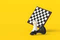 Set of chess figures near chess board on yellow background Royalty Free Stock Photo