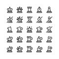 Set of chess game and play outline style icon and illustration