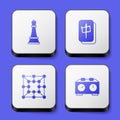Set Chess, Mahjong pieces, Board game and Time chess clock icon. White square button. Vector Royalty Free Stock Photo
