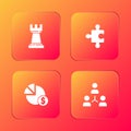 Set Chess, Piece of puzzle, chart and dollar and Project team base icon. Vector Royalty Free Stock Photo