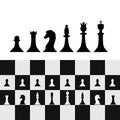 Set of chess pieces on chessboard. Chess strategy and tactic. Vector illustration Royalty Free Stock Photo