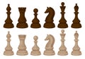 Flat vecror set of chess pieces. Brown and beige wooden figures. Strategic board game Royalty Free Stock Photo