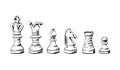 Set of chess pieces sketch. 6 hand-drawn black chess game. Vector illustration. Royalty Free Stock Photo