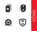 Set Chess shield, Playing cards, Power button and Computer mouse icon. Vector