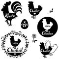 Set chicken and eggs farm logo emblem