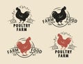 Set of chicken emblem vintage vector illustration. Farm food concept. Rooster logo design