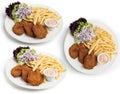 Set of Chicken Escalope plate served with Coleslaw, fries and dip, Clipping path included