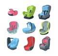 Set of child car seats, from newborns to adolescents.