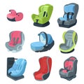 Set of child car seats, from newborns to adolescents.