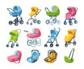 Set of childish automobile armchair for child, infant, newborn baby, folding stroller, buggy, baby carriage, child wagon, infant