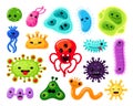 Set of childish cartoon germs and bacteria vector flat illustration cute funny viruses characters