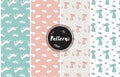 Set of childish patterns with cute rabbits