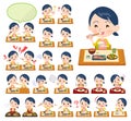 Set of Childminder women about meals Royalty Free Stock Photo