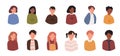 Set of children avatars. Bundle of smiling faces of teen boys and girls with different hairstyles, skin colors