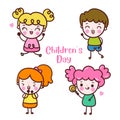 Set of children day collection, Kawaii characters vector, sweet kid Boys and girls cartoon