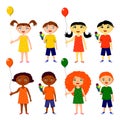 A set of children of different nationalities of the world in a dress, shorts Royalty Free Stock Photo