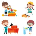 Set Of Children Doing Various Houseworks