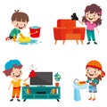 Set Of Children Doing Various Houseworks