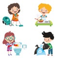 Set Of Children Doing Various Houseworks