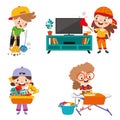 Set Of Children Doing Various Houseworks