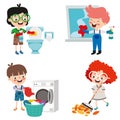 Set Of Children Doing Various Houseworks