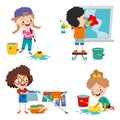 Set Of Children Doing Various Houseworks