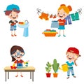 Set Of Children Doing Various Houseworks