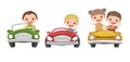 Set. Children drive a car. Kids. Boys and girl. Childrens pedal or electro automobile. Toy vehicle. With a motor. Good