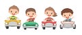 Set. Children drive a car. Kids. Childrens pedal or electro automobile. Cabriolet. Toy vehicle. With a motor. Good Royalty Free Stock Photo