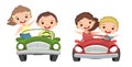 Set. Children drive a car. Kids. Race. Childrens pedal or electro automobile. Toy vehicle. With a motor. Good passenger